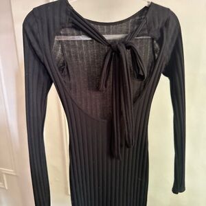 Nasty Gal Black Bodycon Mini Dress with Long Sleeves // Open Back with Bow